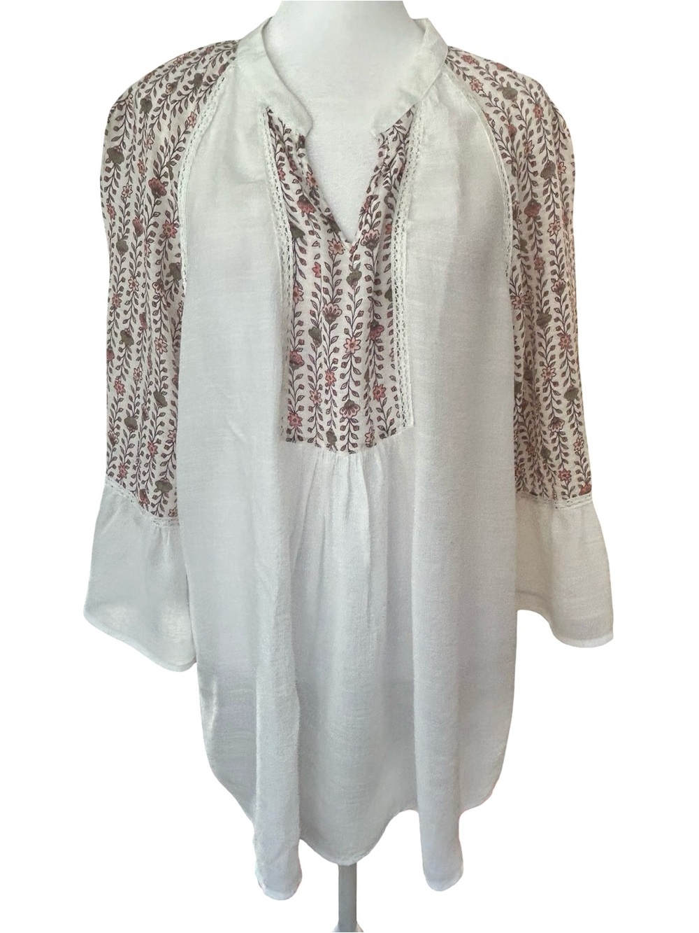 Indigo Rose Cottagecore Bohemian peasant Bib Bell Sleeve Top Blouse plus SZ 3X - Picture 3 of 11
